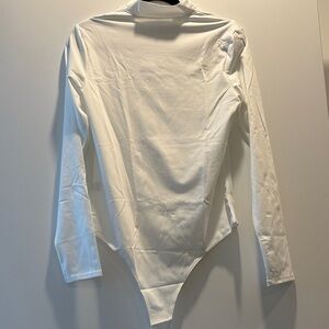 Women's Mock Neck Long Sleeve Tops Cutout Front white bodysuit XL